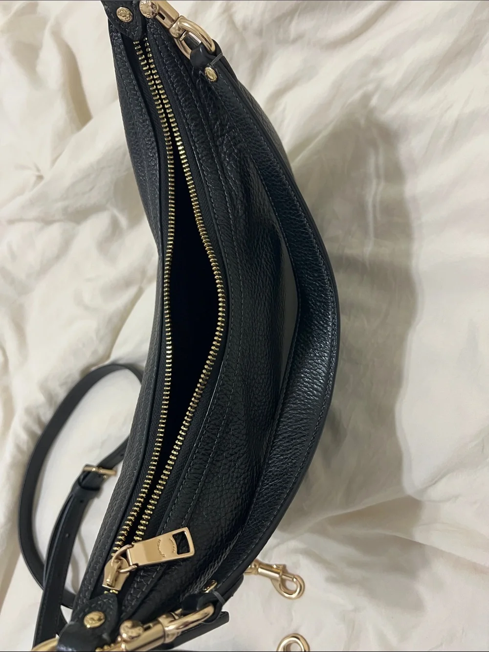 Coach Black Pebbled Leather Crescent Bag with Gold Hardware